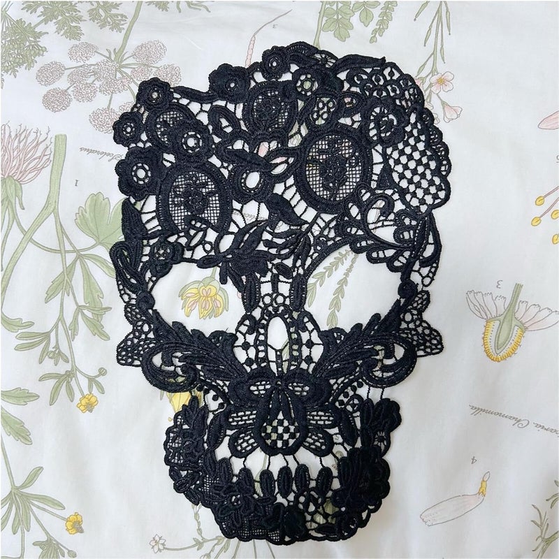 SuiGlory 3 PCS Skeleton Lace Applique, Lace Embroidered Skull Patches for Sewing Decor Dress Decoration - Image 5